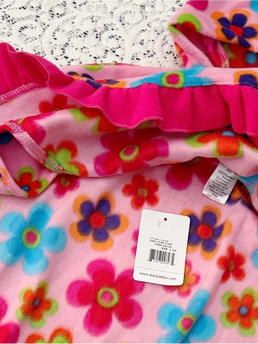 Pink Floral Girls Size 5 / 6 Poncho Fleece Hooded Colorful Multicolor Mack & Co